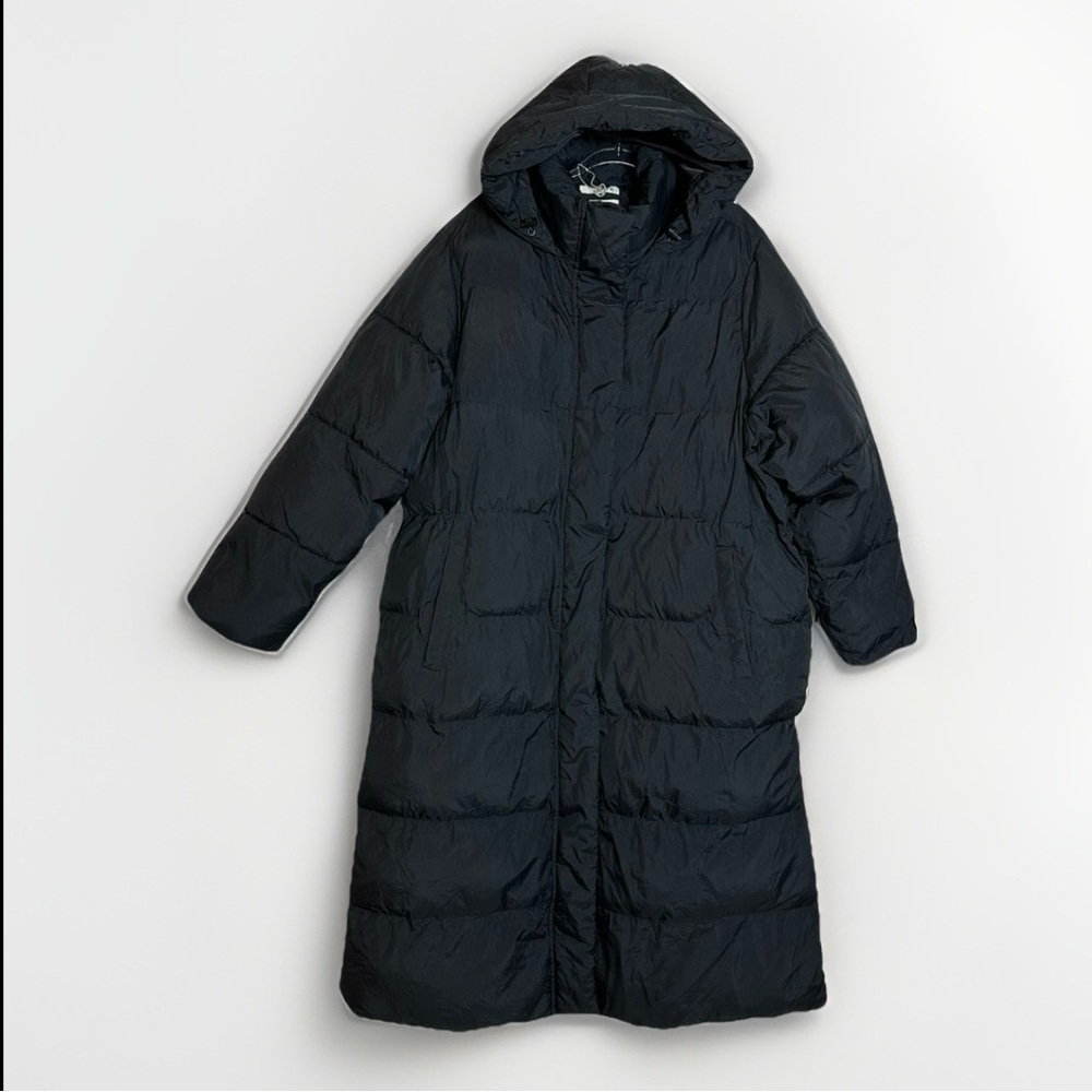 A New Day Hooded Duvet Puffer Jacket Midi Black‎ Women’s Size 1X Cozy Side Zip